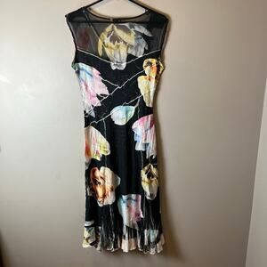 Komarov Floral Sleeveless Midi Dress Y2K 2000s Fairy Whimsy Goth‎ Sz Small Flowy